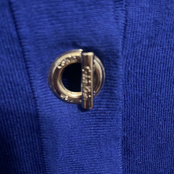 Women’s CALVIN KLEIN Soft Knit Tan Cardigan Sweater Blue Toggle Closure Lg - Picture 3 of 10